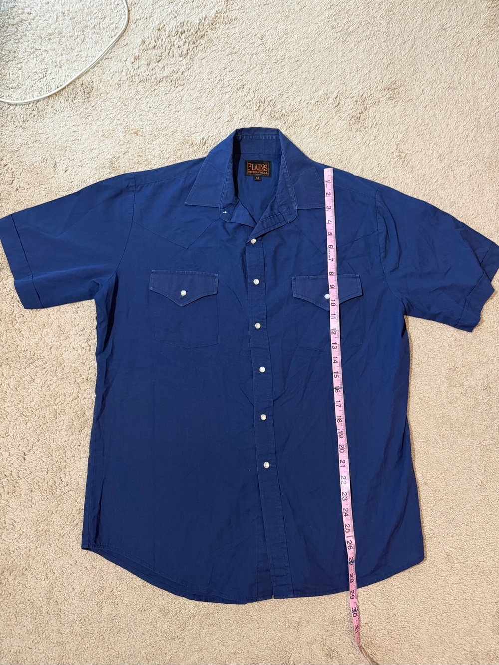 Vintage plains western Men's Short-Sleeve pearl snap Western Shirt in Deep Blue